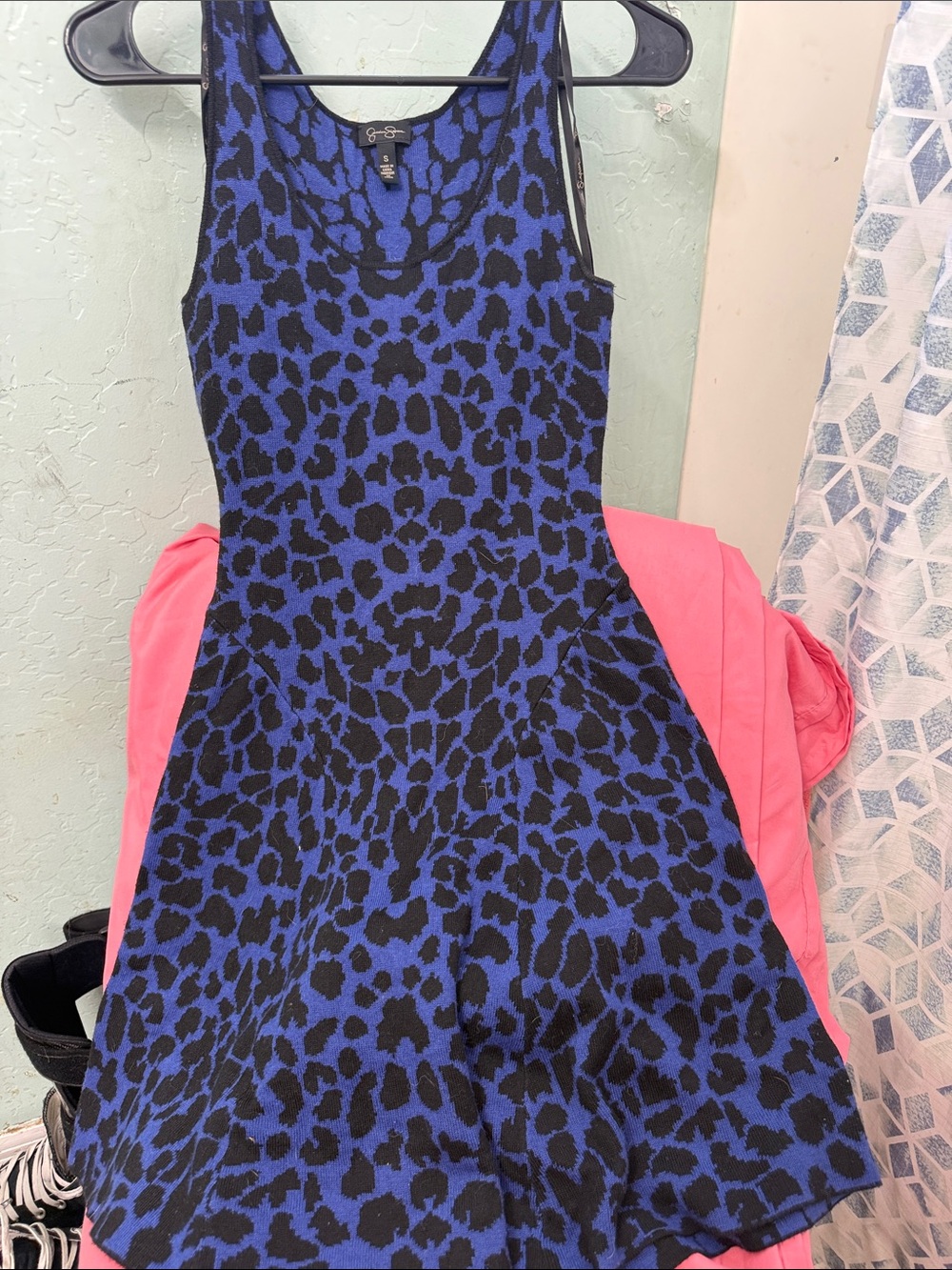 Jessica Simpson Blue and Black Leopard Knit Tank Dress